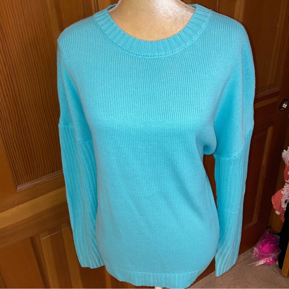 Mint Blue Neck Knit Sweater. - Picture 7 of 16